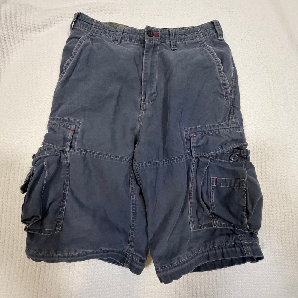 Bugle Boy Cargo Shorts Midnight Grey Ramie Cotton Multi Pocket 30 Utility Grunge